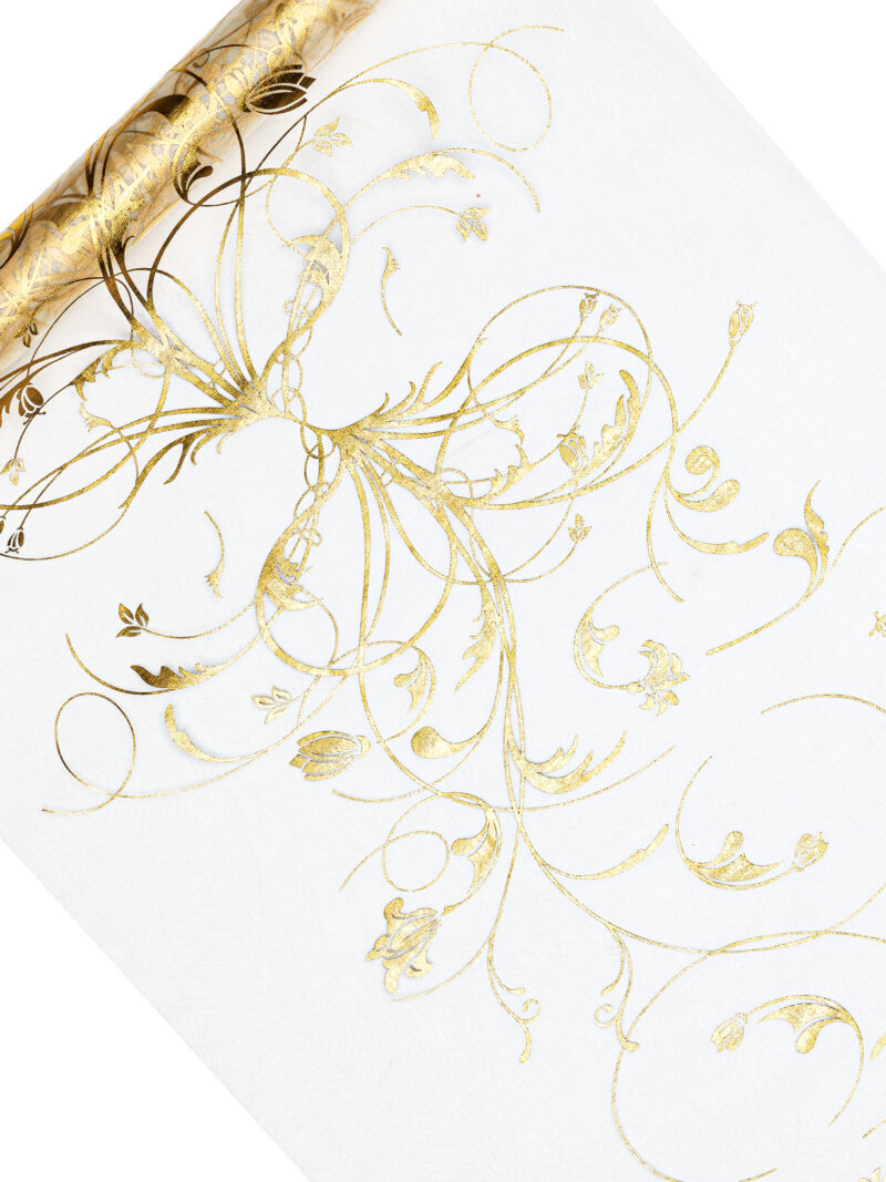 Organza s printom, krem, 0,35 x 9 m