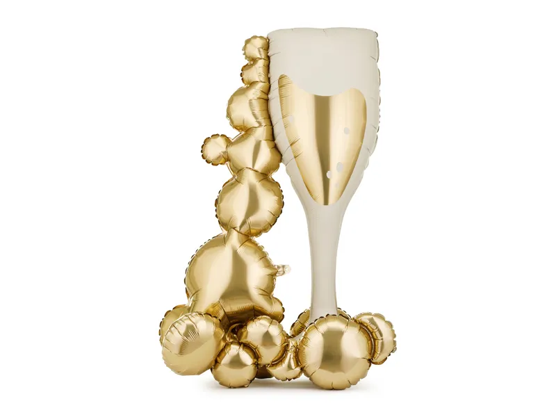 Stojeći folijski balon Bubble Glass, 69x105,5 cm, bež i zlatni